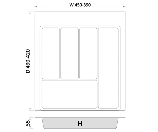 Вкладыш для столовых приборов Rejs MAX, 500, 422-490, Графит
