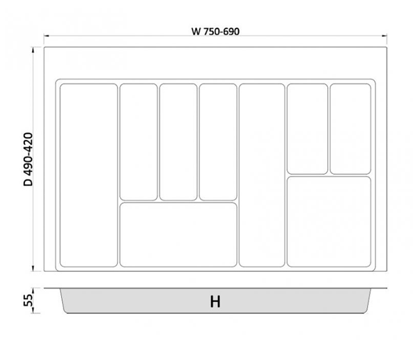 Вкладыш для столовых приборов Rejs MAX, 800, 422-490, Графит