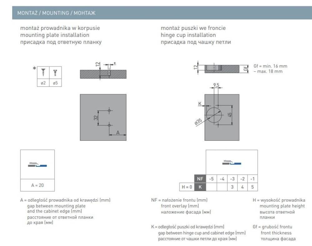 Петля под фальшпанель Д-35 +90° с доводчиком, проводником с евровинтом и заглушками