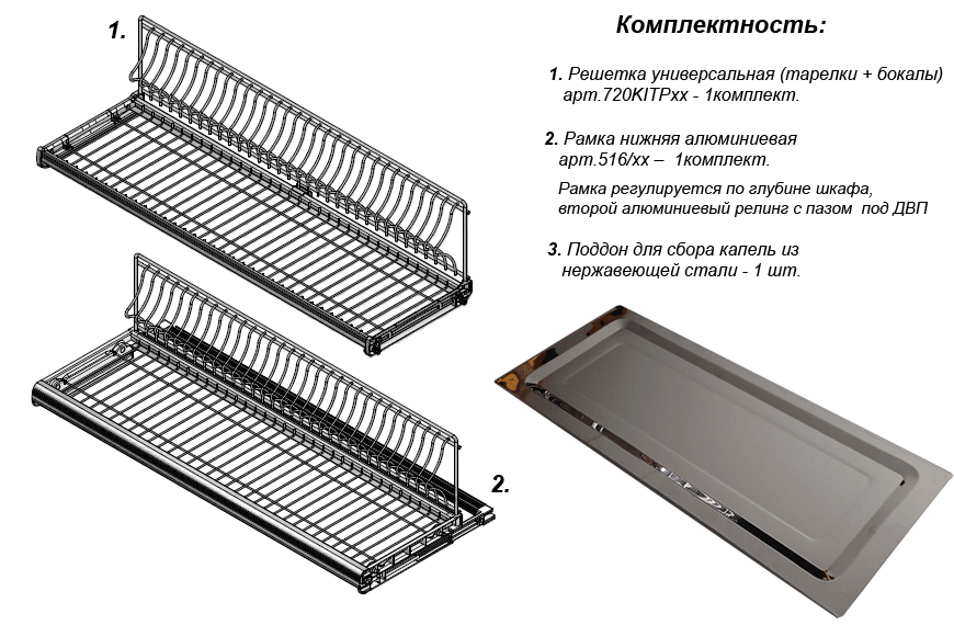 Какие бывают сушки для посуды в шкаф размеры