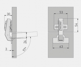 Петля под фальшпанель Д-35 +90° с доводчиком, проводником с евровинтом и заглушками