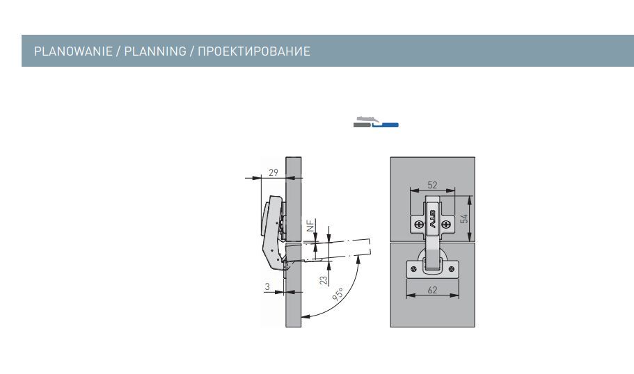 Петля под фальшпанель Д-35 +90° с доводчиком, проводником с евровинтом и заглушками